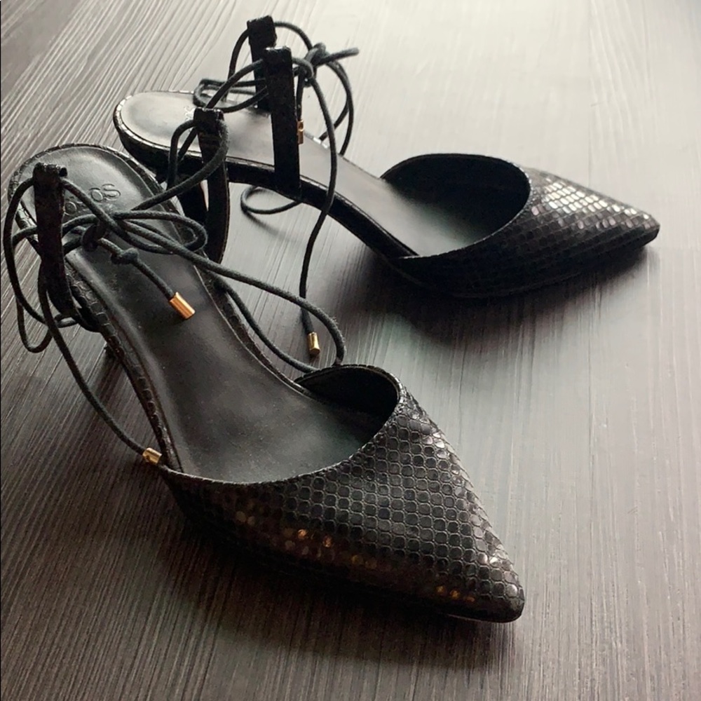 Asos pointed toe mid heels ankle stripes